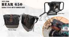 For Royal Enfield Bear 650 Canvas and Leather Pannier Bags With Saddle Stays - SPAREZO